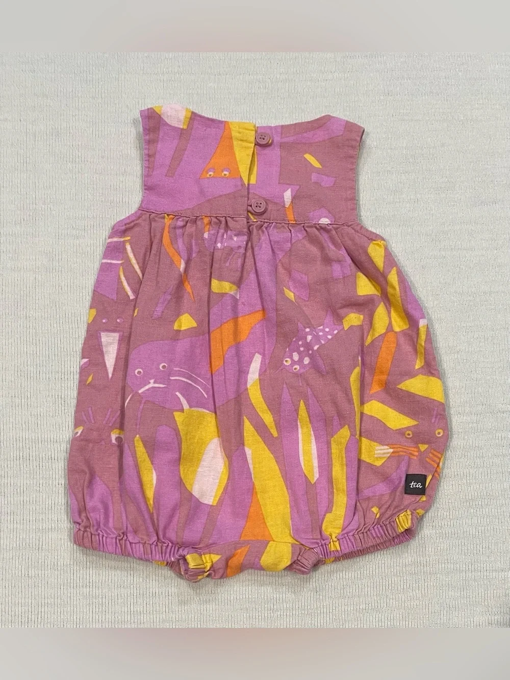 Tea Collection Baby Girls Purple  Linen Blend Bubble Romper Size 0-3M